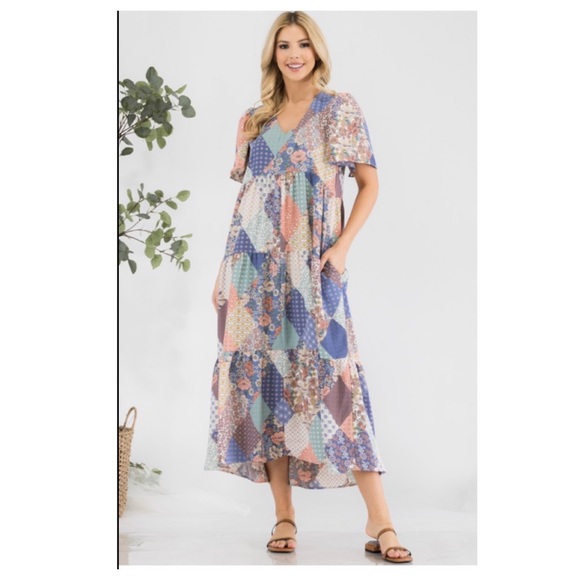 🆑Cute patchwork V neck dress - Picture 6 of 10